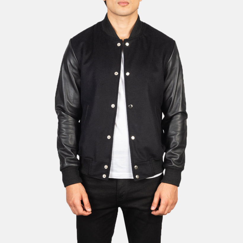 Vaxton Zwart Hybrid Varsity Leren Jas voor Heren