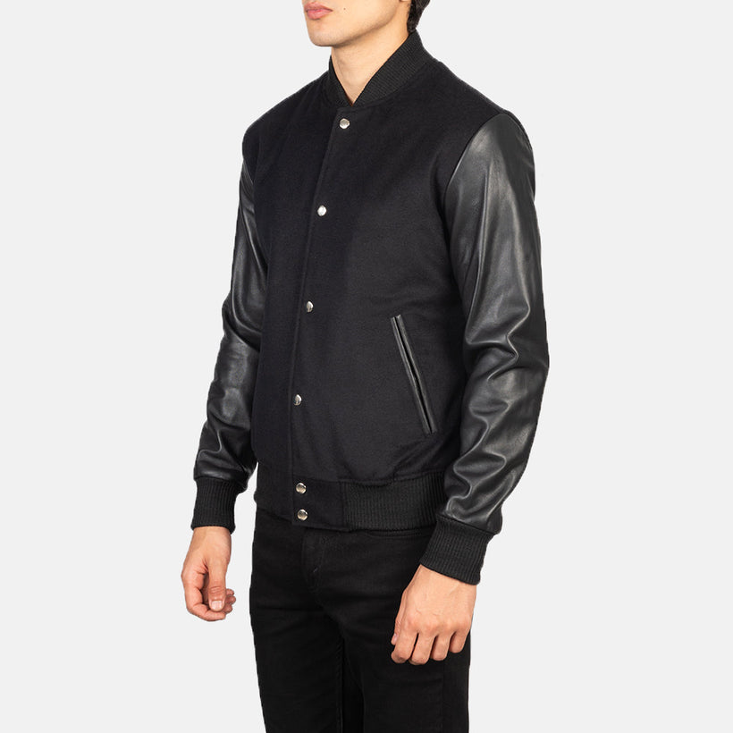 Vaxton Zwart Hybrid Varsity Leren Jas voor Heren