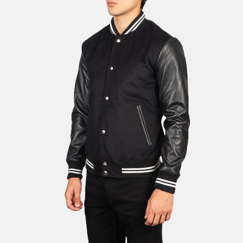 Vaxton Zwart Striped Hybrid Varsity Leren Jas voor Heren