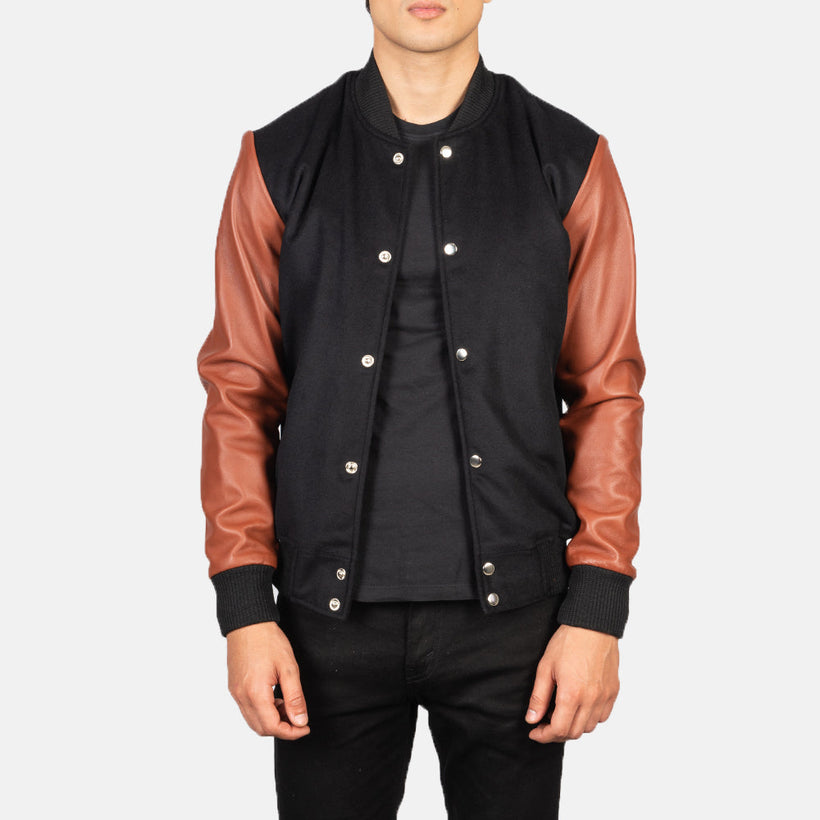 Vaxton Bruin & Zwart Hybrid Varsity Leren Jas voor Heren