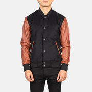 
Detailopname of Varsity & Snap Buttons Hardware on Vaxton Brown Hybrid Varsity Jacket