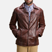 
Brown Sheepskin leather Coat - Achteraanzicht met getailleerde schouders & strakke zoom