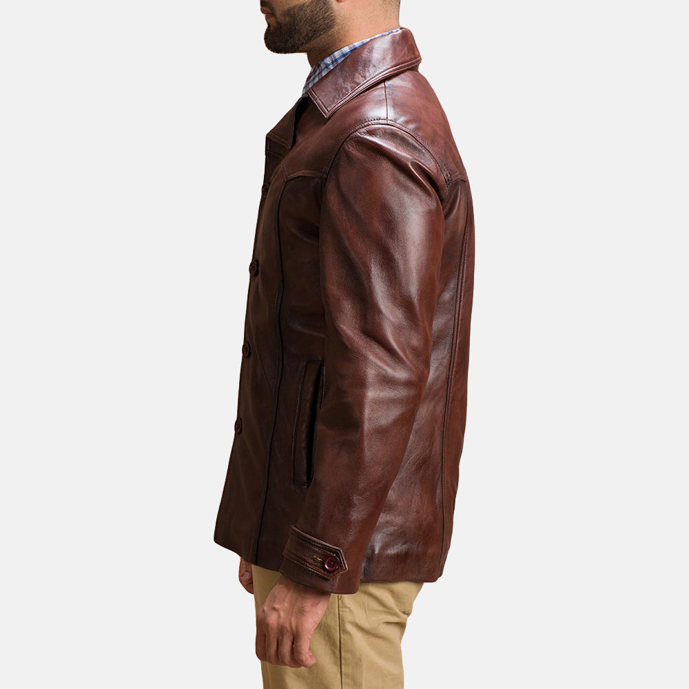 
Detailopname of Notch & Button Hardware on Vincent Alley Bruin Leren Jas voor Heren