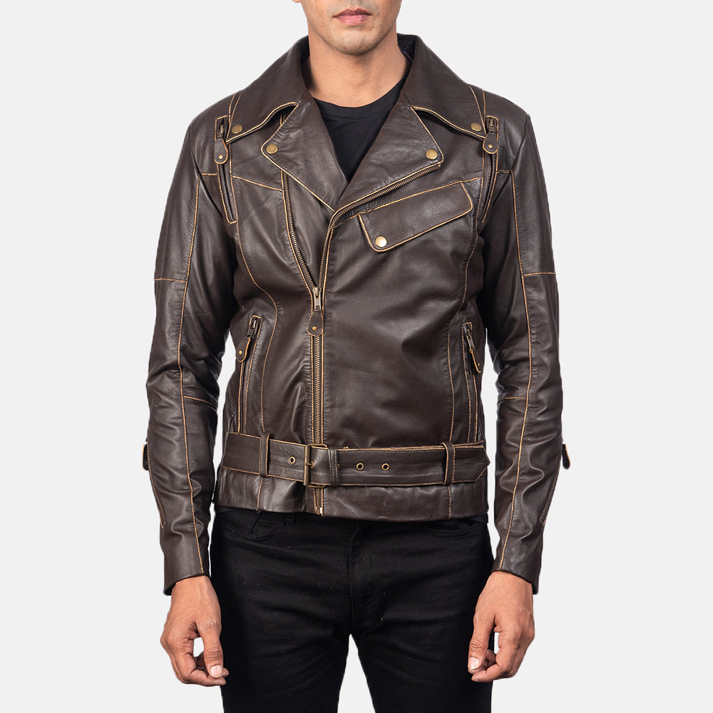 Vincent Zwart Leren Bikerjack voor Heren – alternate product view 3