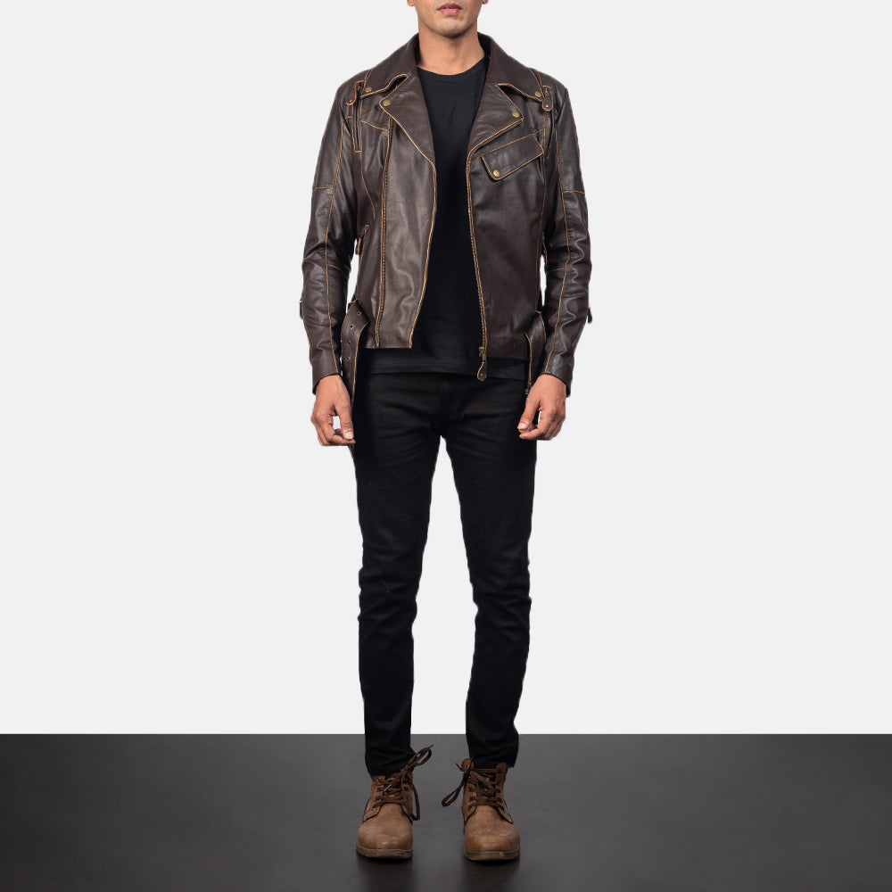 Vincent Zwart Leren Bikerjack voor Heren – alternate product view 4
