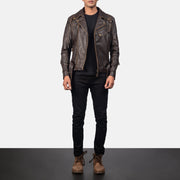 Vincent Zwart Leren Bikerjack voor Heren – alternate product view 4