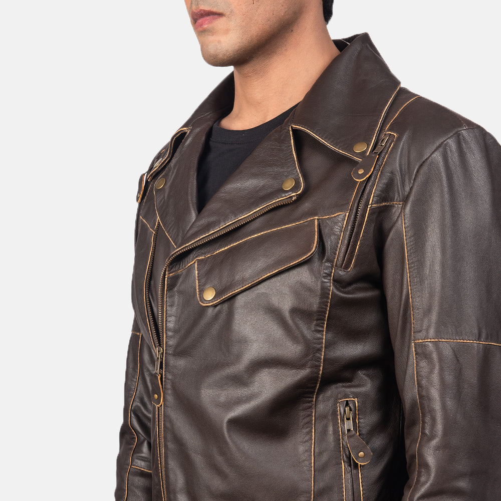 Vincent Zwart Leren Bikerjack voor Heren – alternate product view 6