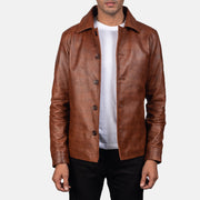 Waffle Bruin Leren Jas voor Heren in Distressed Brown Sheepskin Burnishing - Front Profile View &amp; Tailored Silhouette | Buy Online