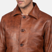 Waffle Bruin Leren Jas voor Heren - Lateral Side Profile View Showing Sleeve Cut &amp; Athletic Taper Fit