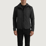 
Wesley Zwart Hooded Windbreaker Leren Jas voor Heren in zwart rundleer - Vooraanzicht & getailleerd silhouet | Online kopen