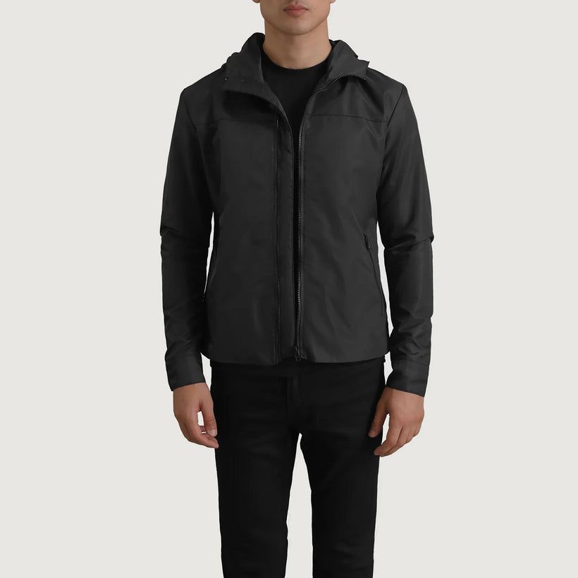 Wesley Zwart Hooded Windbreaker Leren Jas voor Heren