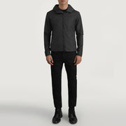 
Wesley Zwart Hooded Windbreaker Leren Jas voor Heren - Zijaanzicht met ergonomische mouwsnede