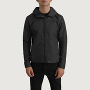 
Detailopname of Classic Collar & Zipper With Inside Wind Flap. Hardware on Wesley Zwart Hooded Windbreaker Leren Jas voor Heren