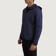 
Blue Full-Grain Leather Hooded Jacket - Achteraanzicht met getailleerde schouders & strakke zoom