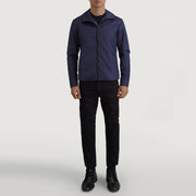 
Wesley Blauw Hooded Windbreaker Leren Jas voor Heren - Zijaanzicht met ergonomische mouwsnede