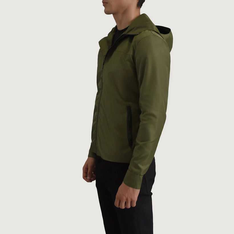 Wesley Groen Hooded Windbreaker Leren Jas voor Heren