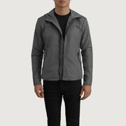 
Wesley Grey Hooded Windbreaker Leren Jas voor Heren in Grey Full-Grain Leather - Vooraanzicht & getailleerd silhouet | Online kopen