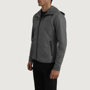 
Grey Full-Grain Leather Hooded Jacket - Achteraanzicht met getailleerde schouders & strakke zoom