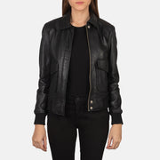 
Westa A-2 Black Leather Bomber Jacket in Black Sheepskin Leather - Vooraanzicht & getailleerd silhouet | Online kopen
