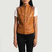 
Westina Lichtbruin Dye Leren Gilet voor Dames in Tan Brown Sheepskin Dip &Amp; Dye - Vooraanzicht & getailleerd silhouet | Online kopen