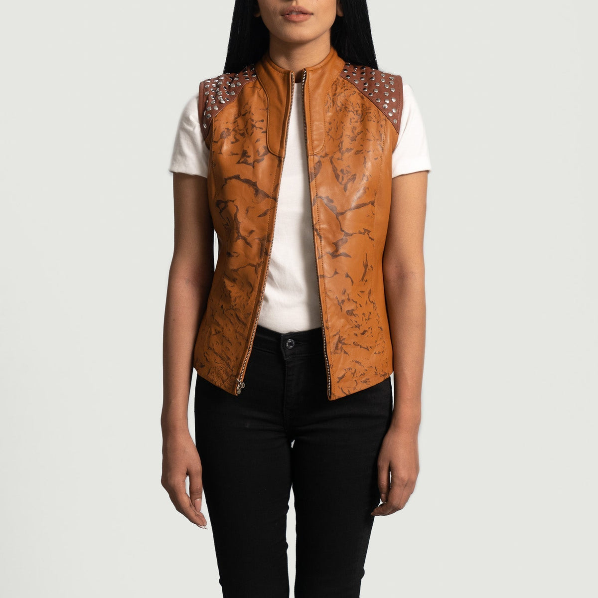 
Westina Lichtbruin Dye Leren Gilet voor Dames - Zijaanzicht met ergonomische mouwsnede