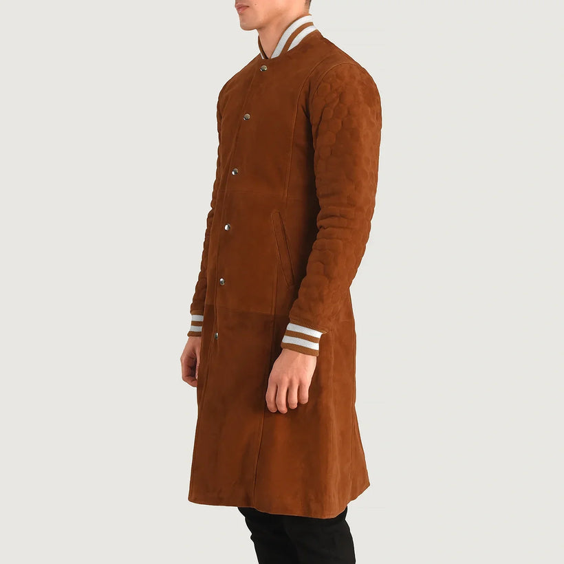 Wilde Bruin Suede Varsity Leren Jas voor Heren