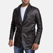 Men's Wine Zwart Leren Leren Blazer voor Heren in Dark Brown Cow Hide Leather - Front Profile View &amp; Tailored Silhouette | Buy Online