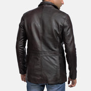 Men's Wine Zwart Leren Leren Blazer voor Heren - Lateral Side Profile View Showing Sleeve Cut &amp; Athletic Taper Fit