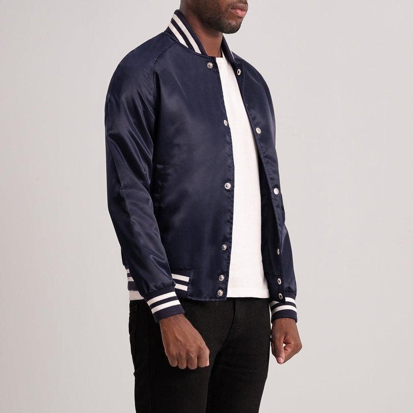 Xander Blauw Varsity Leren Jas voor Heren