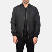 Men's Zack Zwart Leren Bomberjack voor Heren in Black Polyester - Front Profile View &amp; Tailored Silhouette | Buy Online