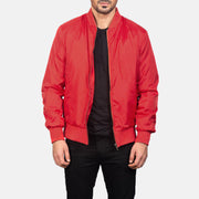 Men's Zack Rood Leren Bomberjack voor Heren in Red Nylon - Front Profile View &amp; Tailored Silhouette | Buy Online