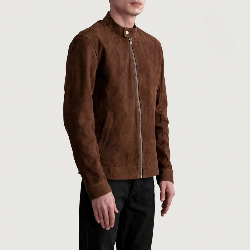 Zen Bruin Suede Leren Bikerjack voor Heren