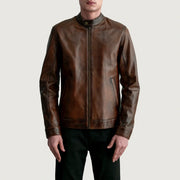 
Zen Distressed Bruin Leren Bikerjack voor Heren - Zijaanzicht met ergonomische mouwsnede