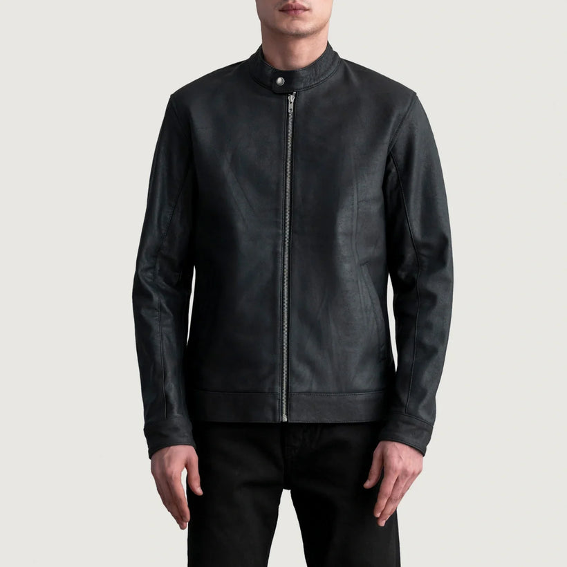 Zen Tumbled Zwart Leren Bikerjack voor Heren