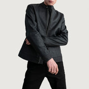 Zen Tumbled Zwart Leren Bikerjack voor Heren - Lateral Side Profile View Showing Sleeve Cut &amp; Athletic Taper Fit