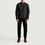 
Detailopname of Snap Button & Zipper Hardware on Zen Tumbled Bruin Leren Bikerjack voor Heren