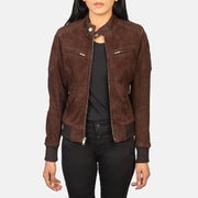 
Zenna Mocha Suede Bomber Jacket in Brown Goat Suede - Vooraanzicht & getailleerd silhouet | Online kopen